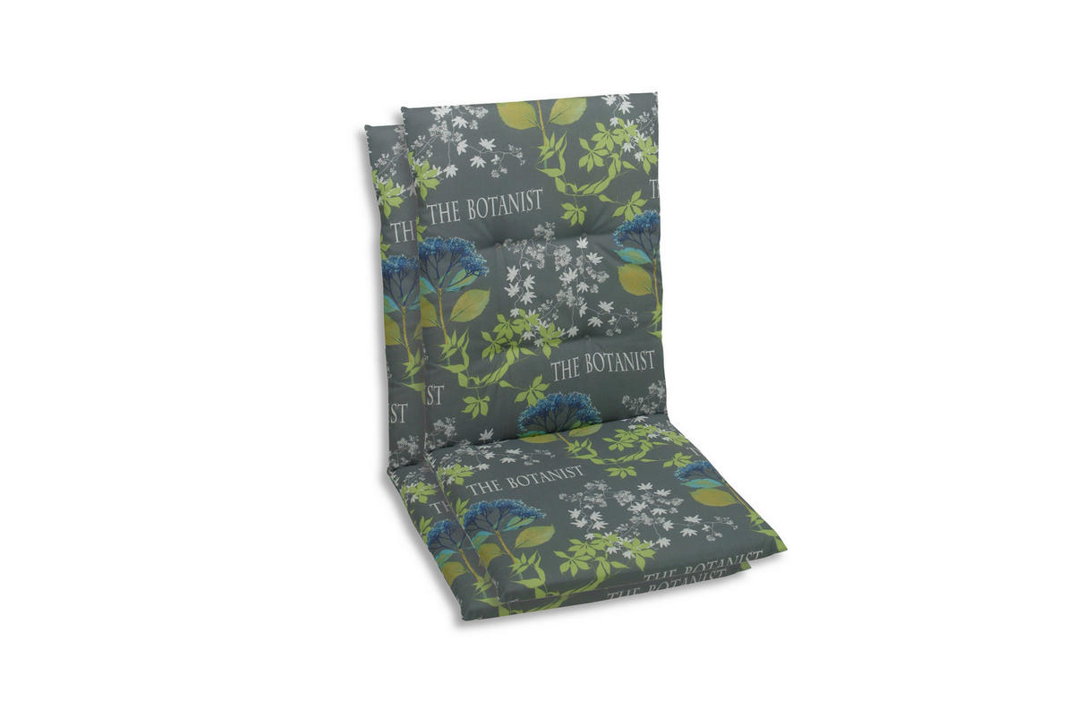 Sesselauflagen 2er-Set in Blau, Grau, Grün Blume  - Blau/Grau, Basics, Textil (48/5/108cm)