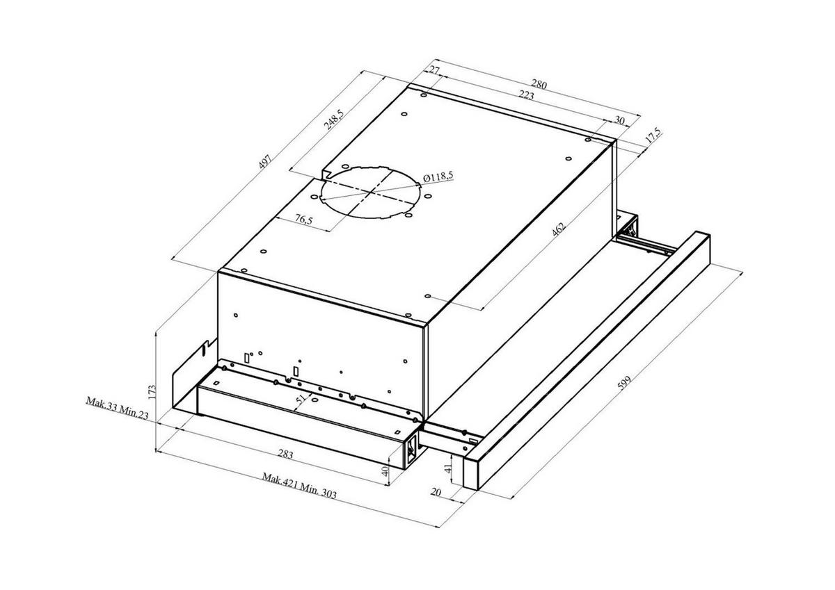 DUNSTABZUGSHAUBE 60410  - Schwarz, Basics, Metall (59,9/17,4/30,3cm) - Mican