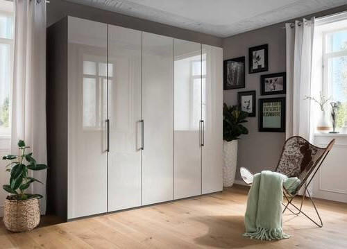 KLEIDERSCHRANK 250/236/58 cm 5-türig Grau, Hellgrau  - Schieferfarben/Hellgrau, KONVENTIONELL, Glas/Holzwerkstoff (250/236/58cm) - Novel