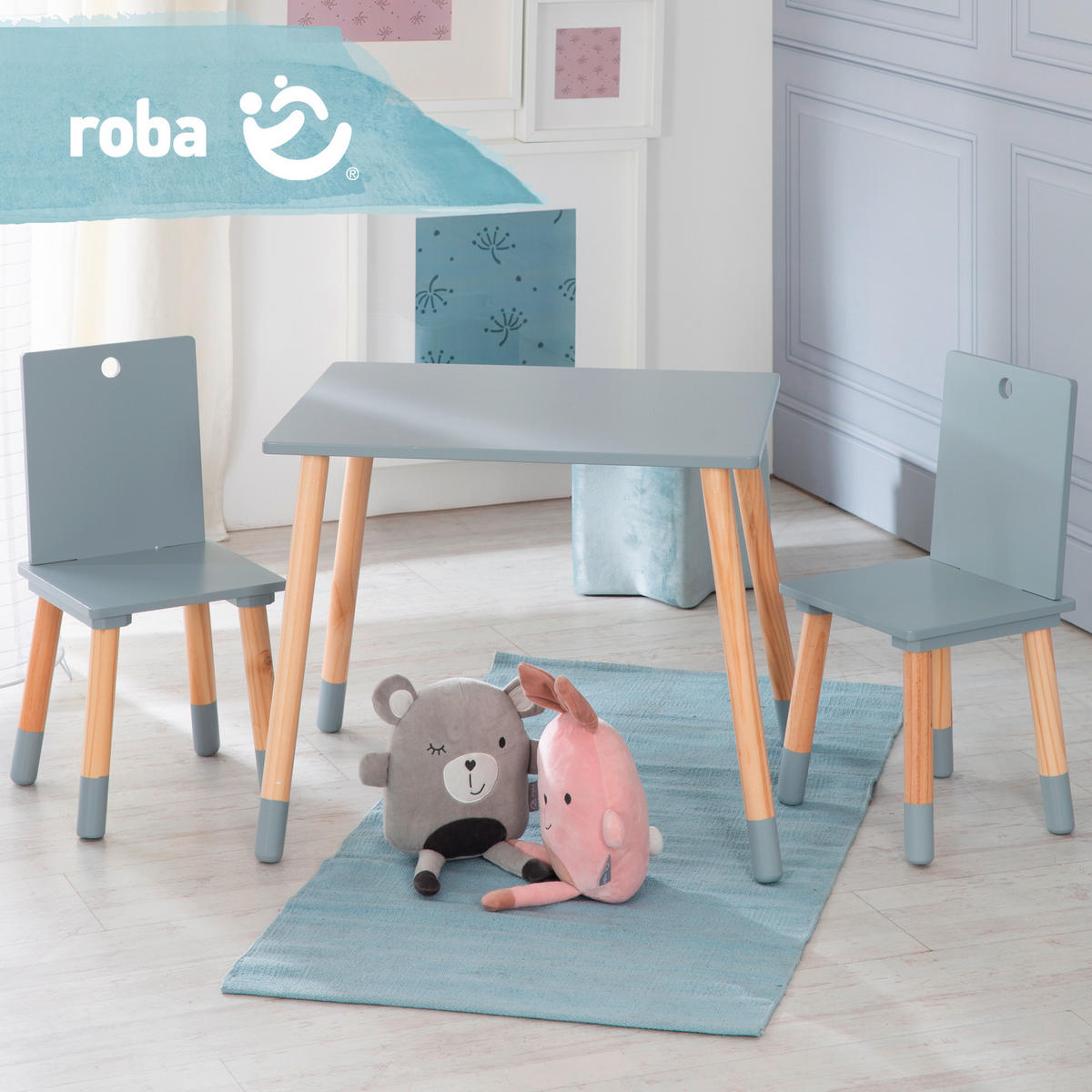 KINDERSITZGRUPPE roba Grau, Naturfarben  - Naturfarben/Grau, Basics, Holz/Holzwerkstoff - Roba