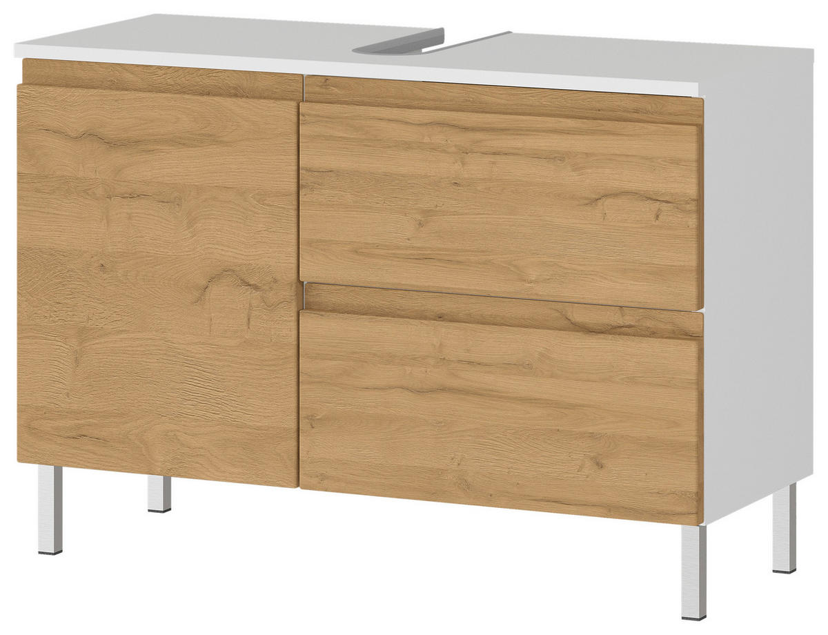 WASCHBECKENUNTERSCHRANK 80/56/34 cm  - Chromfarben/Eichefarben, MODERN, Holzwerkstoff/Metall (80/56/34cm) - Germania