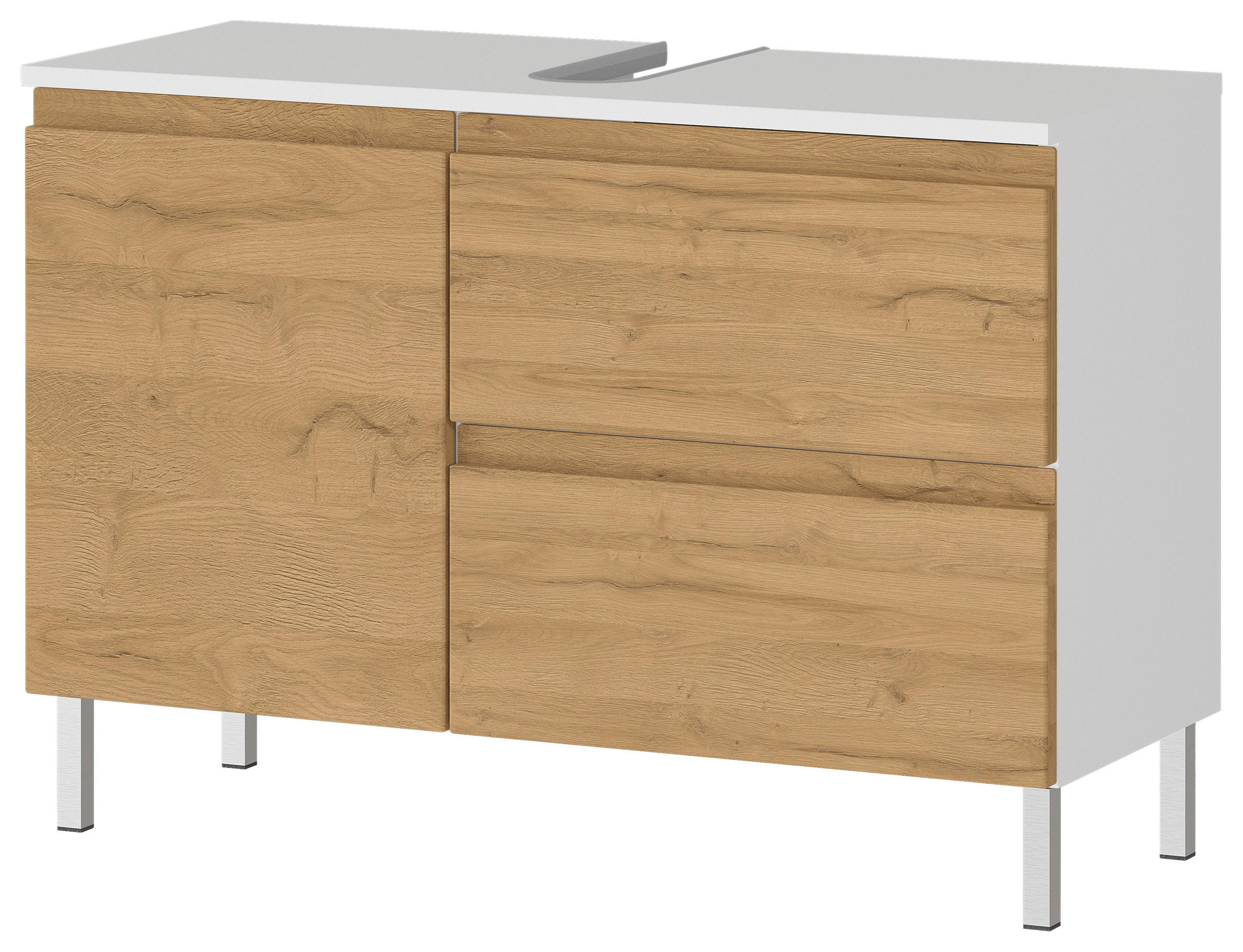 Thumbnail - Germania Waschbeckenunterschrank Torrance, Weiß, Eiche, Holzwerkstoff, 1 Fächer, 1 Schubladen, 80x56x34 cm, Made in Germ...