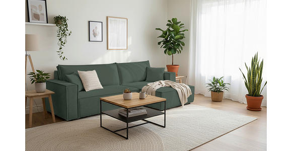 ECKSOFA inkl. Funktionen Dunkelgrün Cord  - Dunkelgrün/Schwarz, Design, Textil (267/141cm) - Xora