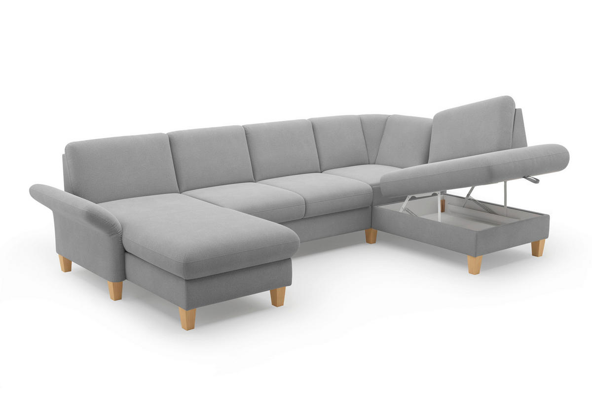 WOHNLANDSCHAFT Grau Flachgewebe  - Eichefarben/Grau, KONVENTIONELL, Holz/Textil (164/314/195cm) - Sit & More