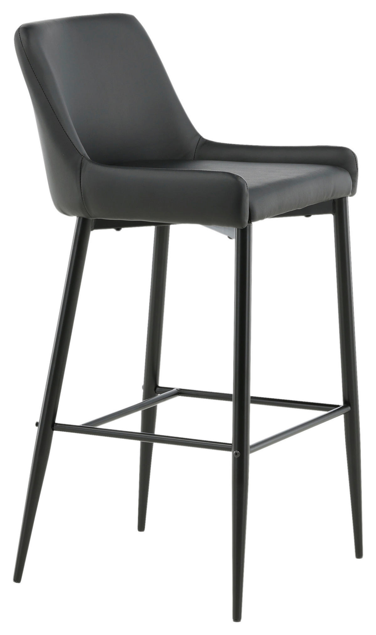 BARHOCKER-SET Lederlook (vegan) Schwarz Stahl abwischbar  - Schwarz, Design, Kunststoff/Textil (48/105/57cm) - Livetastic