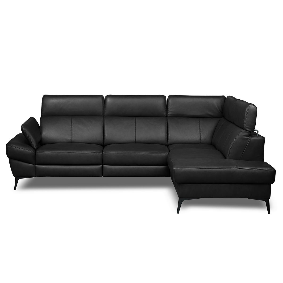 ECKSOFA Lederlook Echtleder Schwarz  - Schwarz, Design, Leder/Textil (264/211cm) - Livetastic