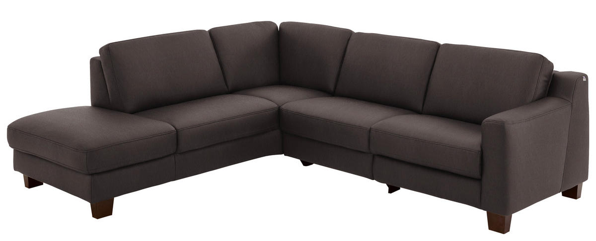 ECKSOFA in Echtleder Mokka  - Eichefarben/Mokka, Design, Leder/Holz (235/259cm) - Valdera