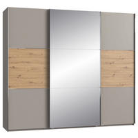 SCHWEBETÜRENSCHRANK 250/216/65 cm 3-türig Grau, Edelstahlfarben, Eiche Artisan  - Edelstahlfarben/Eiche Artisan, KONVENTIONELL, Glas/Holzwerkstoff (250/216/65cm) - Stylife