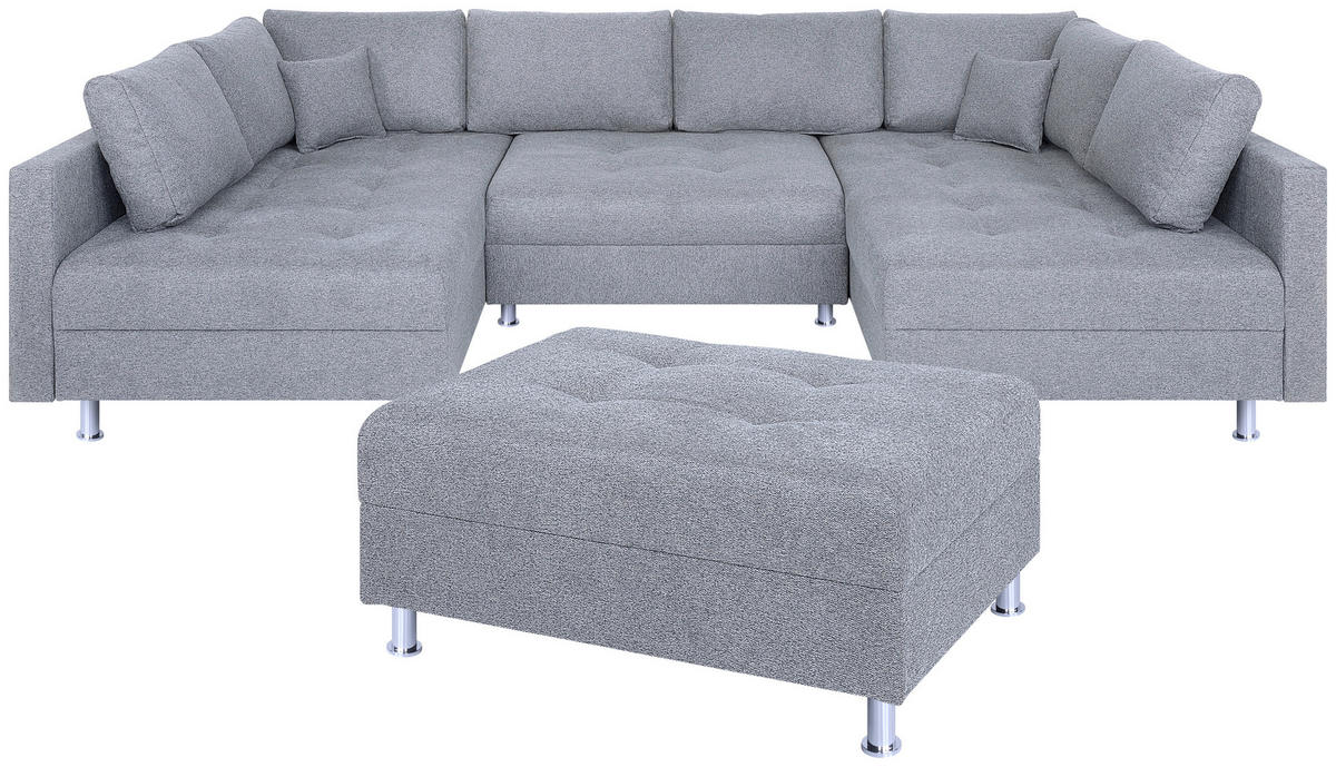 WOHNLANDSCHAFT Silberfarben Webstoff  - Chromfarben/Silberfarben, Design, Textil (192/308/192cm) - P & B