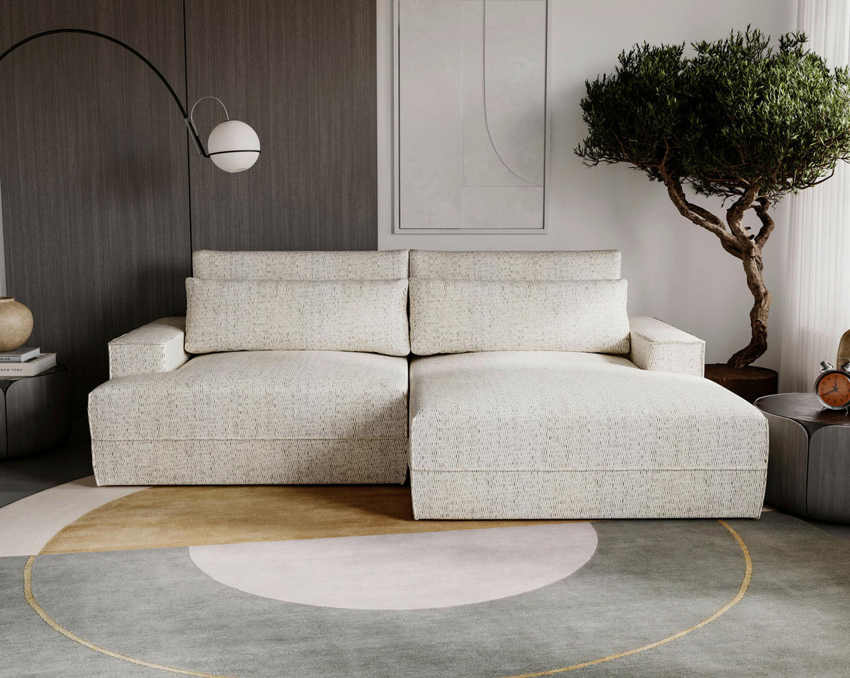 ECKSOFA Struktur Beige  - Beige/Schwarz, Design, Kunststoff/Textil (272/156cm) - Livetastic