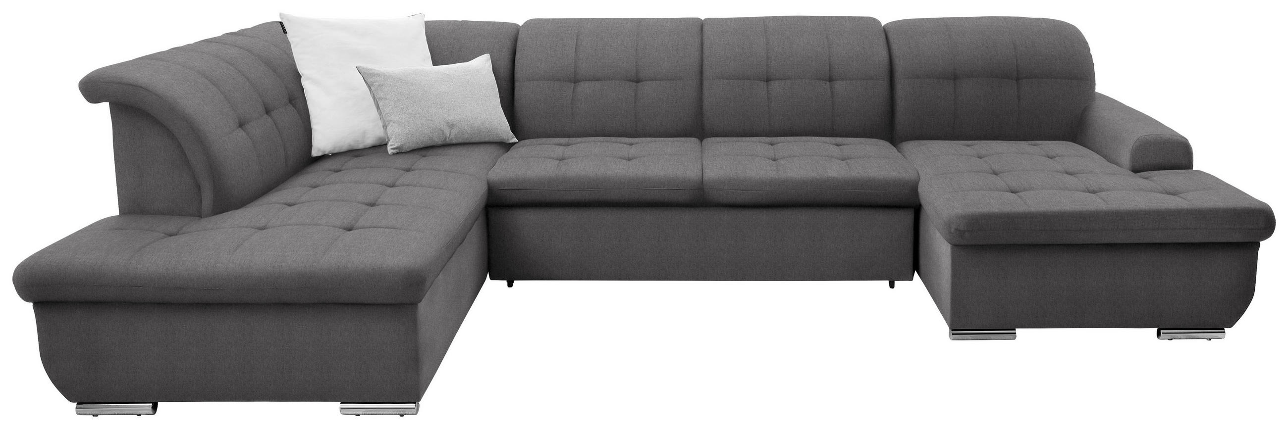 WOHNLANDSCHAFT inkl. Funktion Dunkelgrau Flachgewebe  - Dunkelgrau/Silberfarben, Design, Textil/Metall (208/342/145cm) - Cantus