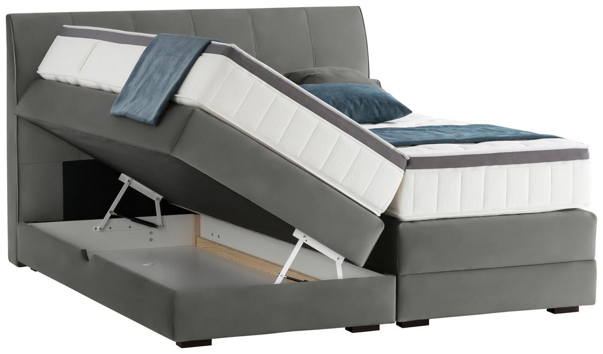 BOXSPRINGBETT 160/200 cm  in Hellgrau  - Wengefarben/Hellgrau, Konventionell, Holz/Textil (160/200cm) - Novel