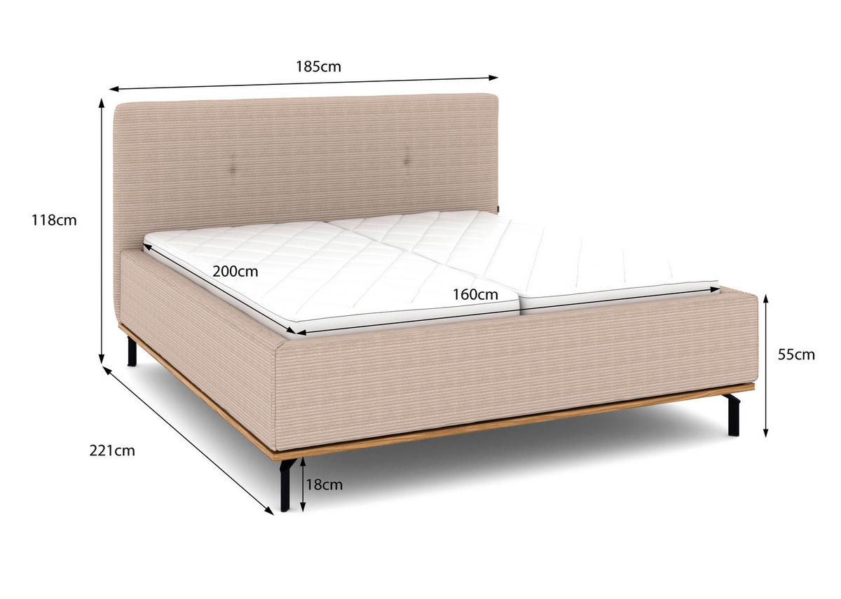 POLSTERBETT Matratze, Lattenrost, Bettkasten 160/200 cm  in Taupe  - Taupe/Graphitfarben, Design, Holz/Textil (160/200cm) - Musterring