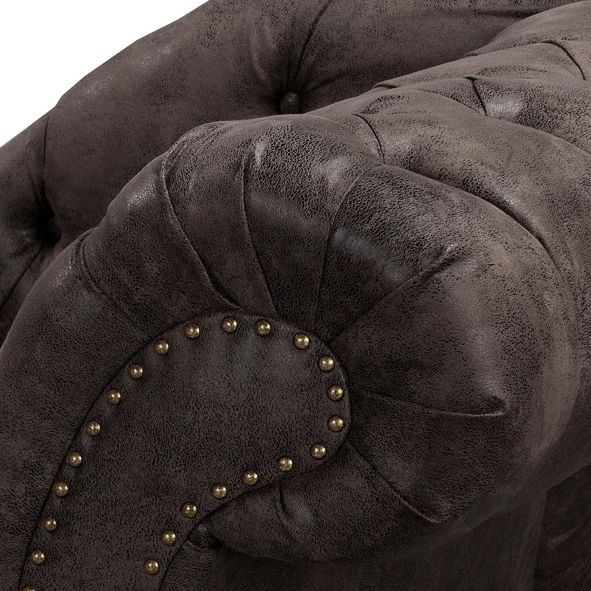 RÉCAMIERE Lederlook Schwarz  - Schwarz/Braun, Design, Holz/Textil (185/93/75cm) - Livetastic