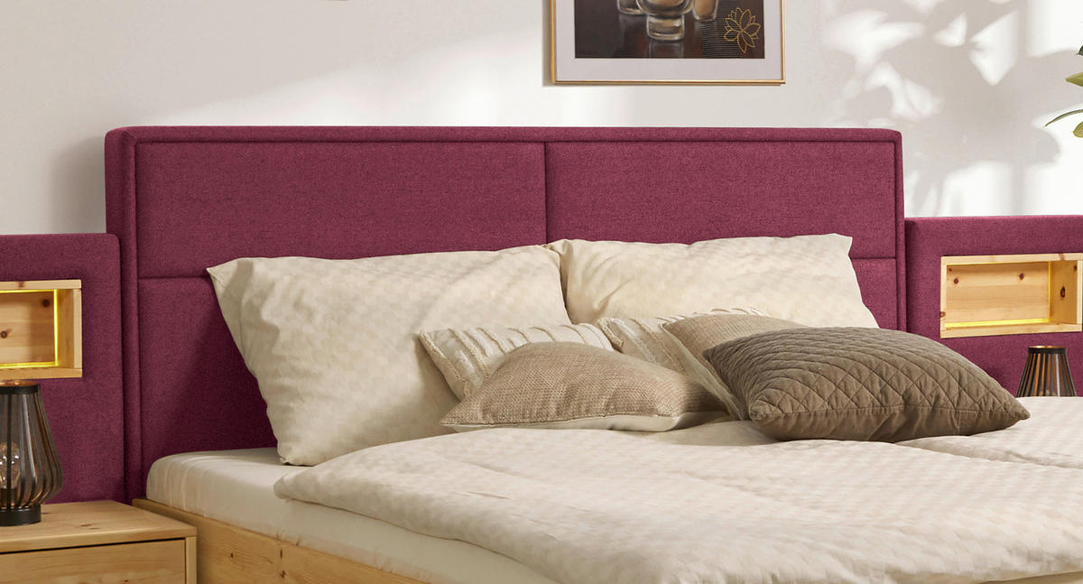 BETT 160/200 cm  Zirbelkieferfarben, Dunkelrot   - Zirbelkieferfarben/Dunkelrot, Natur, Holz/Textil (160/200cm) - Valnatura