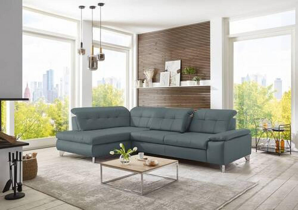 ECKSOFA in Echtleder Blaugrau  211/309 cm  - Blaugrau, Basics, Leder/Metall (211/309cm) - Beldomo Speed