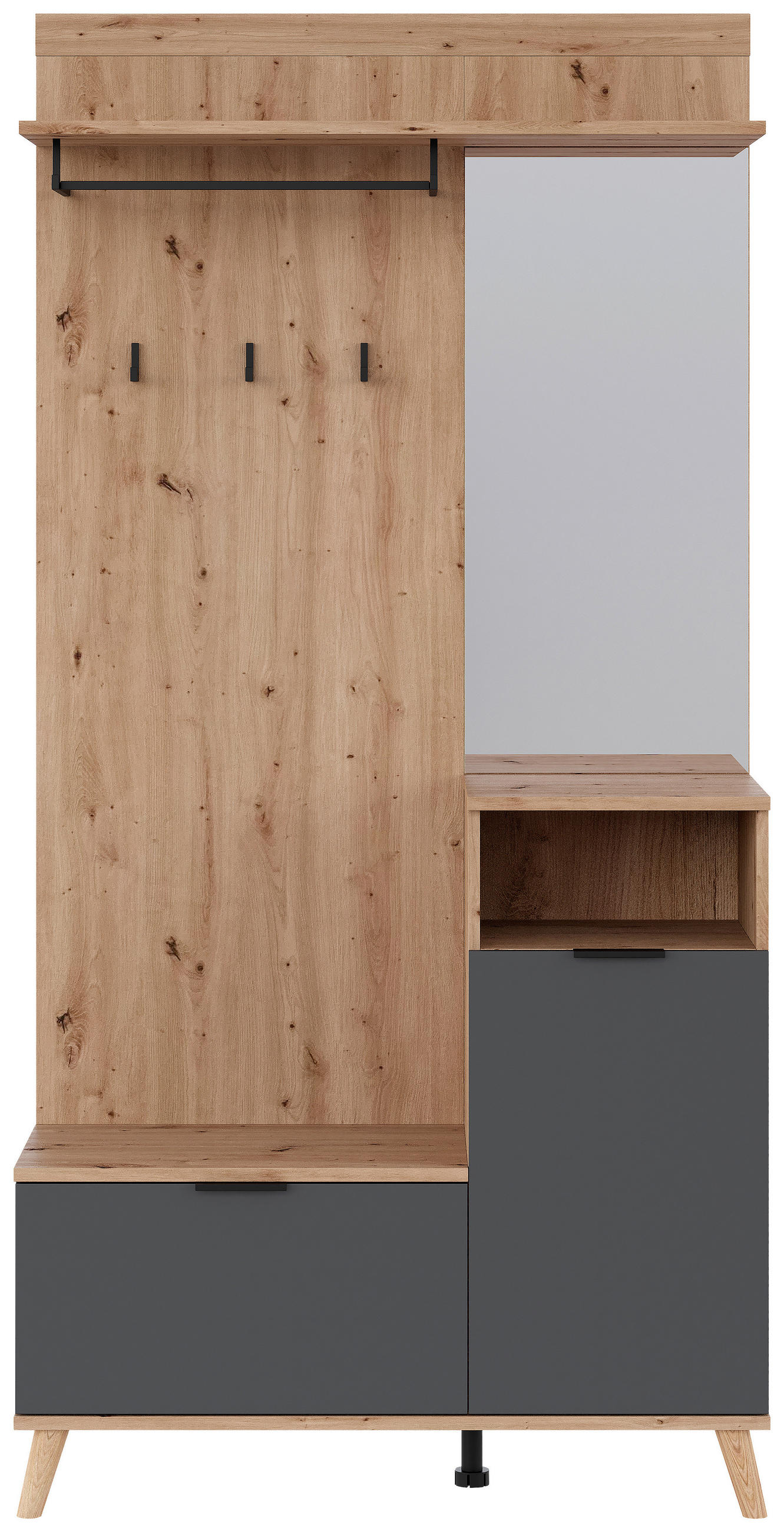 GARDEROBE  in 100/204/40 cm  - Graphitfarben/Eiche Artisan, Design, Glas/Holzwerkstoff (100/204/40cm) - home24