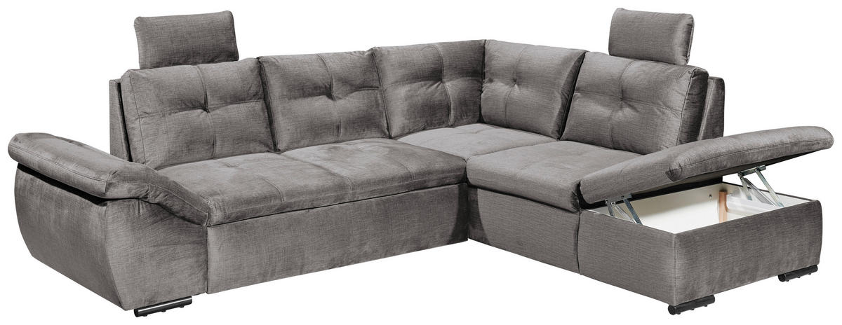 ECKSOFA in Mikrovelours Hellgrau  - Hellgrau/Schwarz, Konventionell, Kunststoff/Textil (265/217cm) - Carryhome