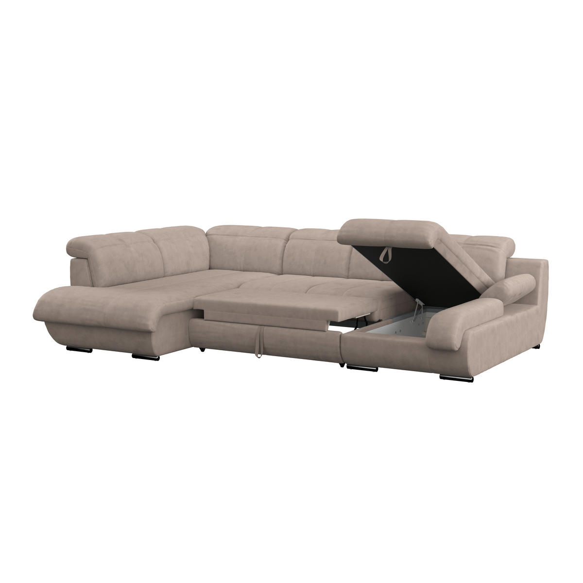 WOHNLANDSCHAFT Mikrofaser Beige  - Chromfarben/Beige, Modern, Textil/Metall (228/345/184cm) - MID.YOU