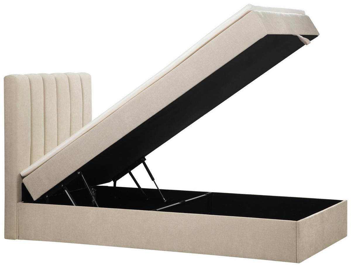 BOXBETT 100/200 cm,  in Beige, Matratze, gepolstertes Kopfteil, Bettkasten, Topper, H3 = fest  - Beige/Schwarz, Basics, Kunststoff/Textil (100/200cm) - Chameo