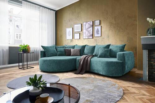 ECKSOFA Türkis Chenille  - Türkis/Schwarz, Design, Kunststoff/Textil (194/307cm) - Carryhome