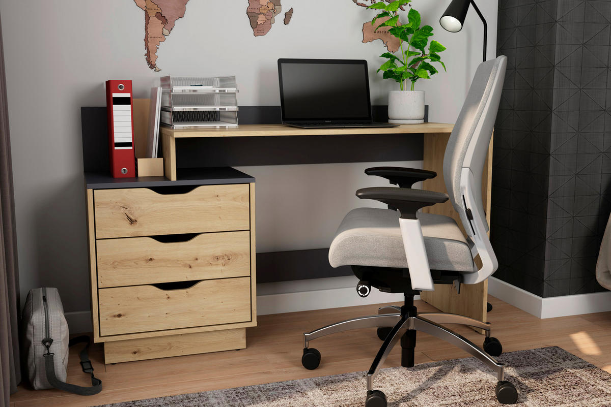 SCHREIBTISCH 138/51,5/83,5 cm  in Eiche Artisan, Anthrazit  - Anthrazit/Eiche Artisan, MODERN, Holzwerkstoff (138/51,5/83,5cm) - MID.YOU