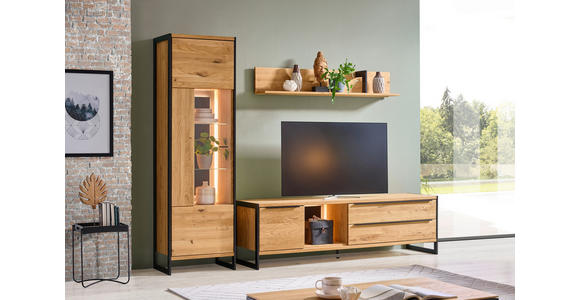 WOHNWAND  in Schwarz, Eichefarben  255/201/50 cm  - Eichefarben/Eschefarben, Natur, Glas/Holz (255/201/50cm) - Linea Natura