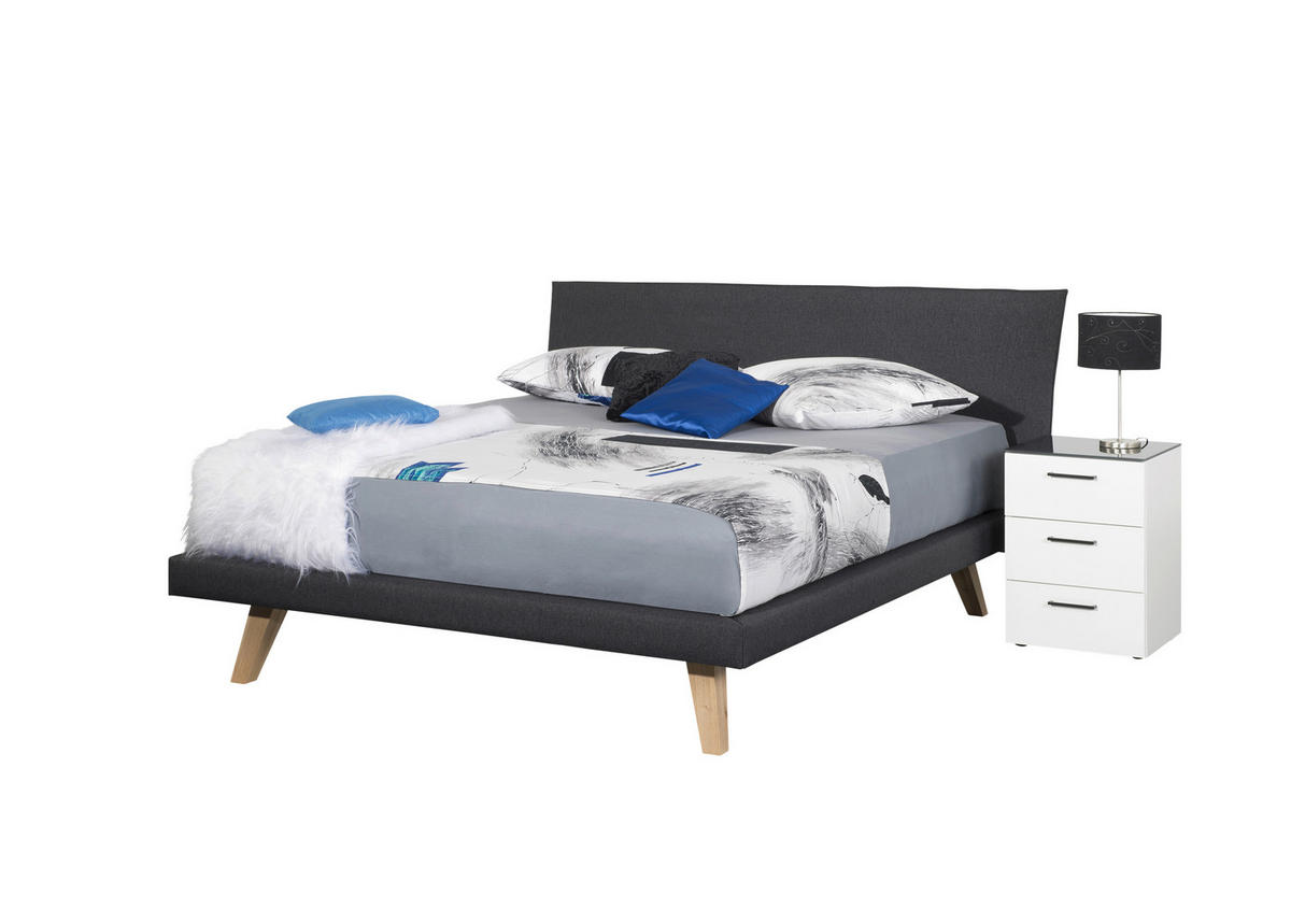 ČALOUNĚNÁ POSTEL, 140/200 cm antracitová, platinová, divoký dub - divoký dub/antracitová, Moderní, dřevo/textil (140/200cm) - Livetastic