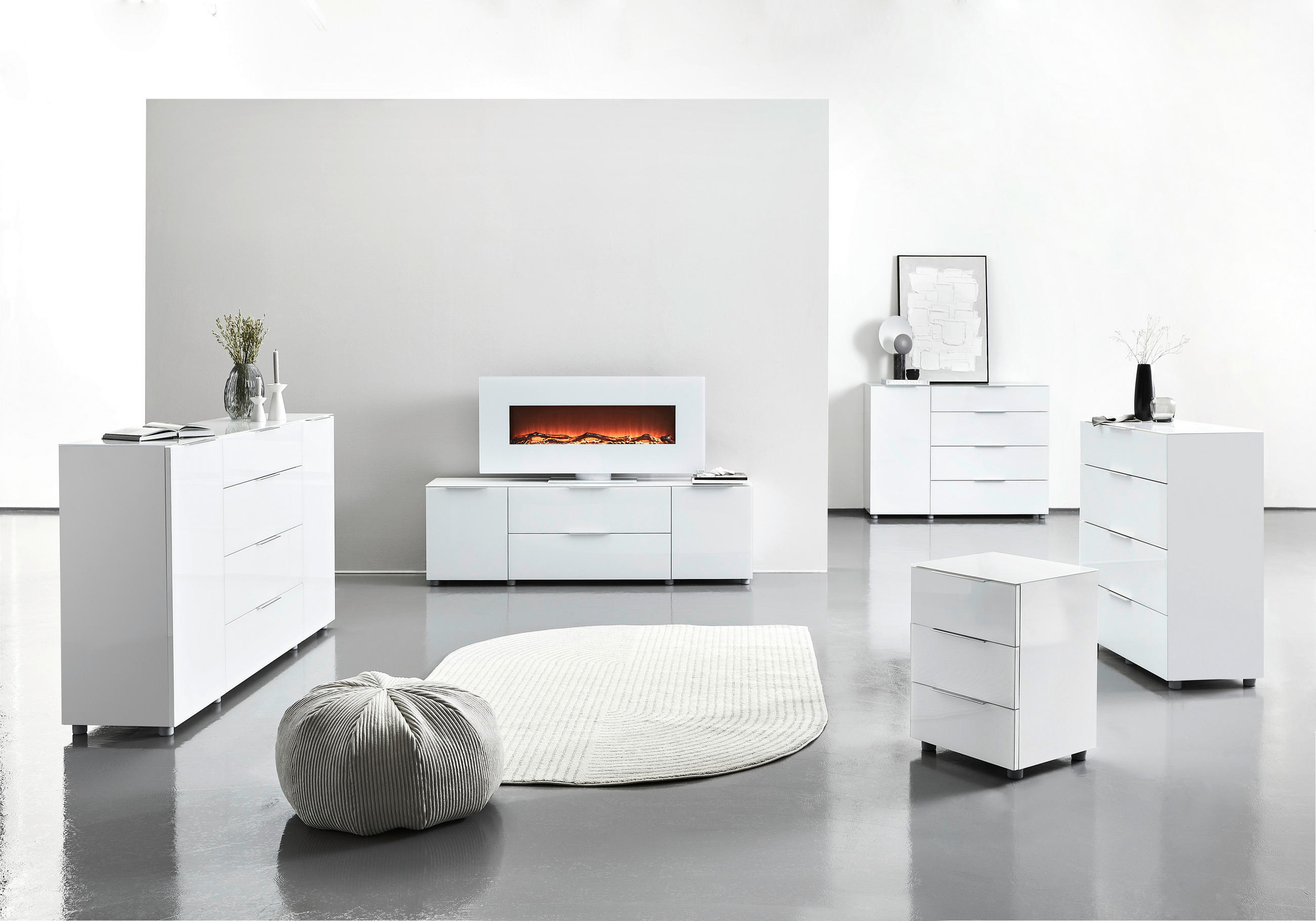 Thumbnail - Voleo Sideboard, Weiß Hochglanz, Holzwerkstoff, 4 Fächer, 4 Schublade(n) Schubladen, 180x101x40 cm, Typenauswahl, Beimöb...