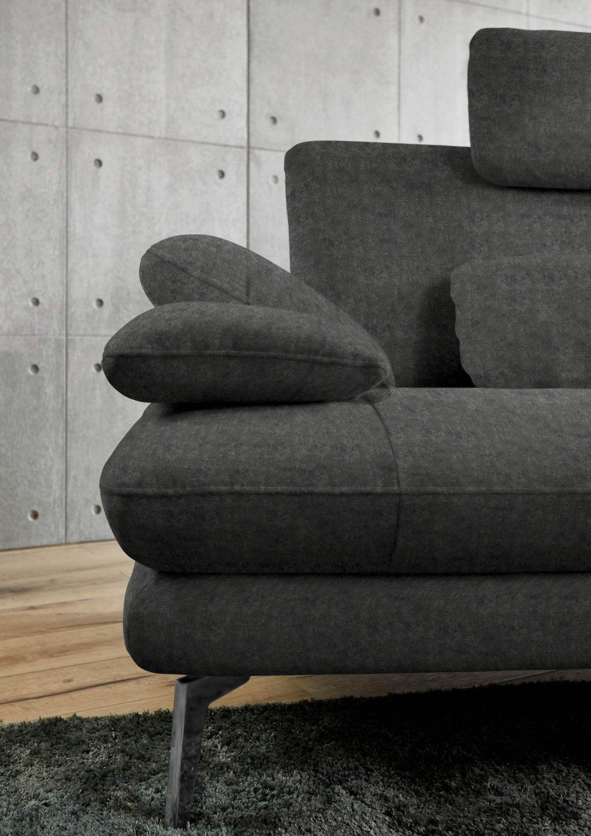 ECKSOFA in Velours Dunkelgrau  284/184 cm  - Dunkelgrau/Schwarz, Design, Textil/Metall (284/184cm) - Dieter Knoll