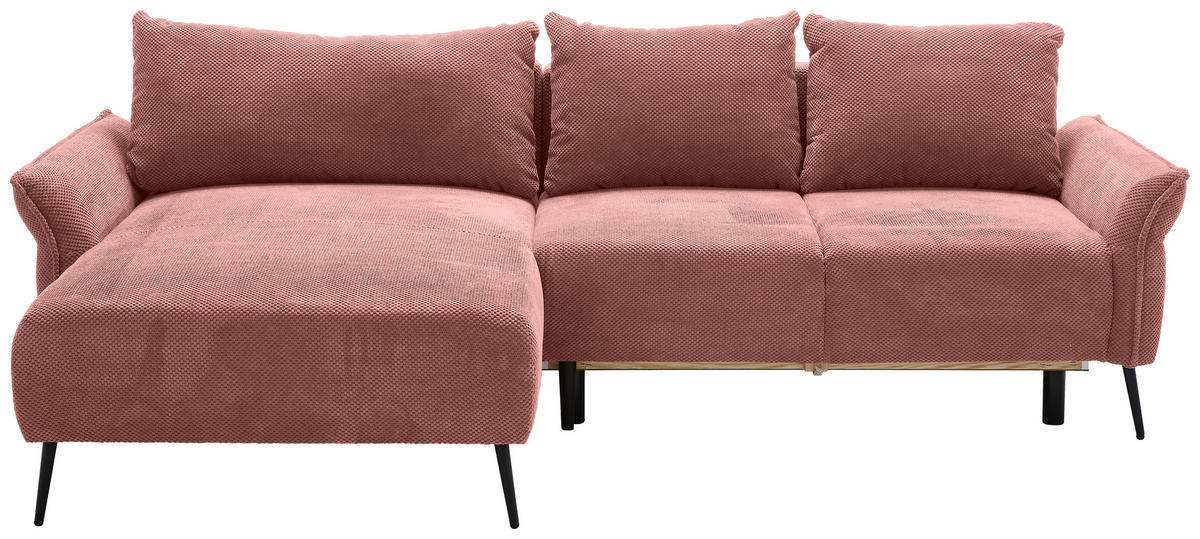 ECKSOFA in Chenille Altrosa  164/255 cm  - Schwarz/Altrosa, KONVENTIONELL, Textil/Metall (164/255cm) - Carryhome