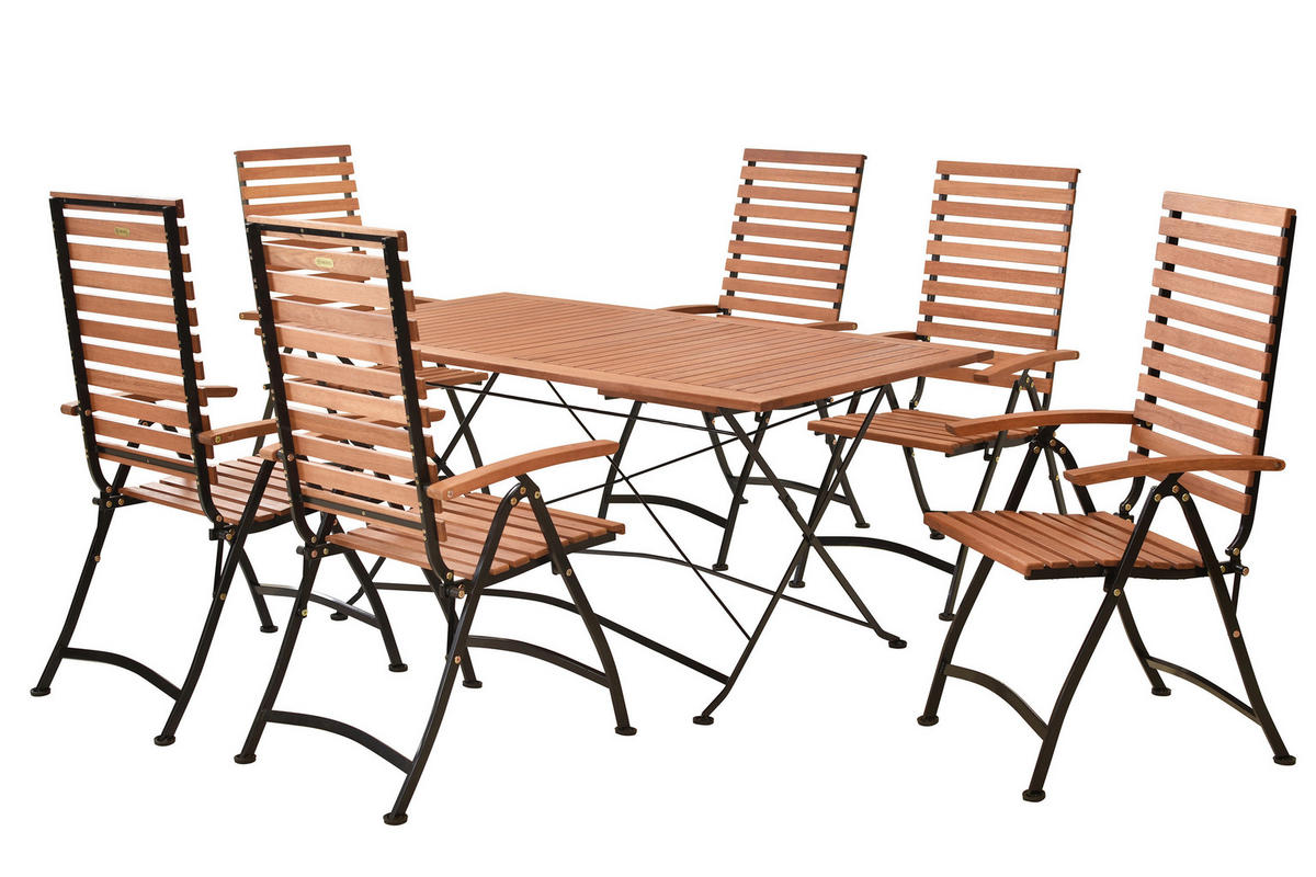 GARTENTISCHGRUPPE  - Schwarz/Naturfarben, KONVENTIONELL, Holz/Metall - Gardenson