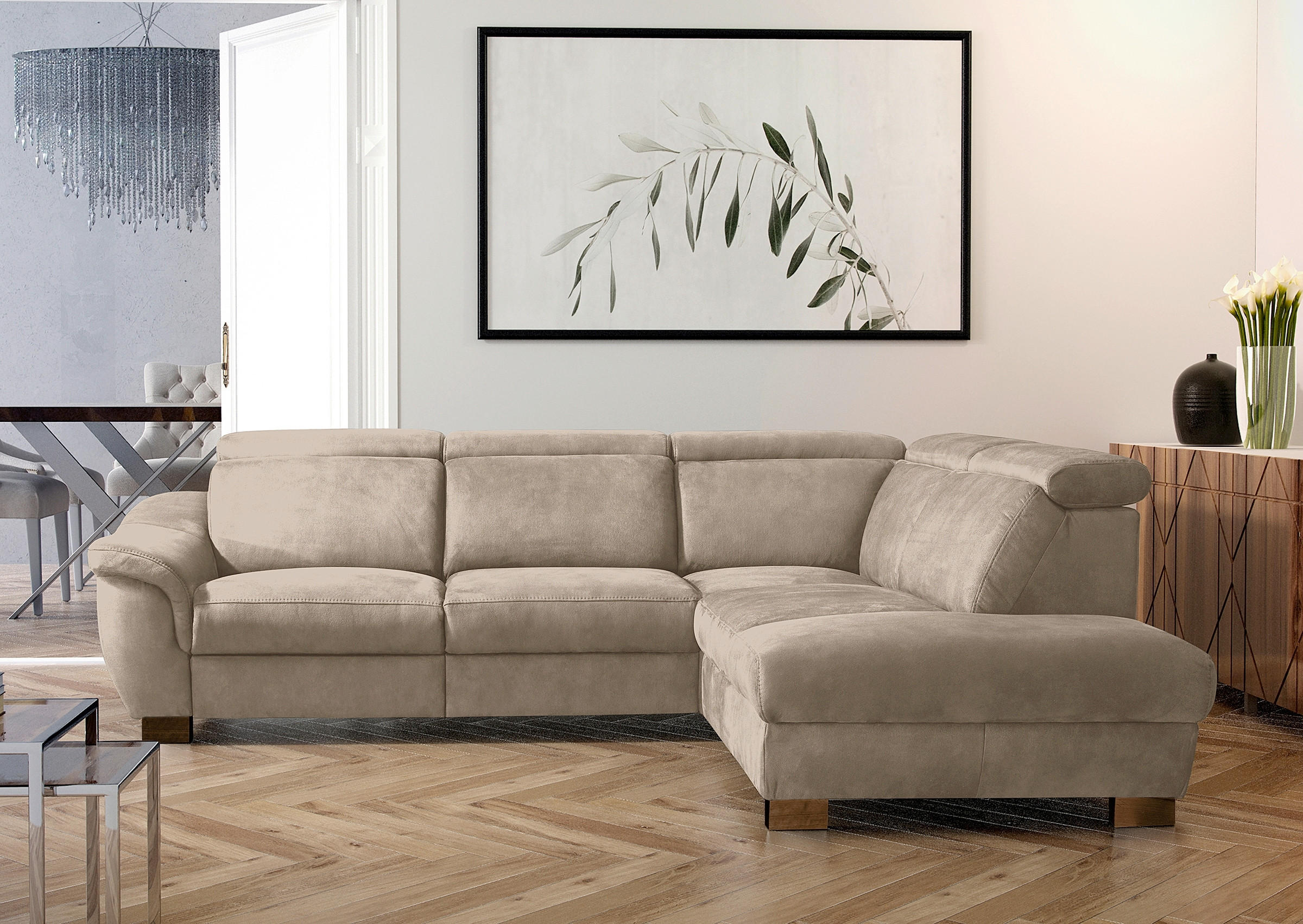 ECKSOFA TREND in Mikrofaser Taupe Relaxfunktion, Kopfteilverstellung  276/238 cm  - Taupe/Wengefarben, Design, Holz/Textil (276/238cm) - Livetastic