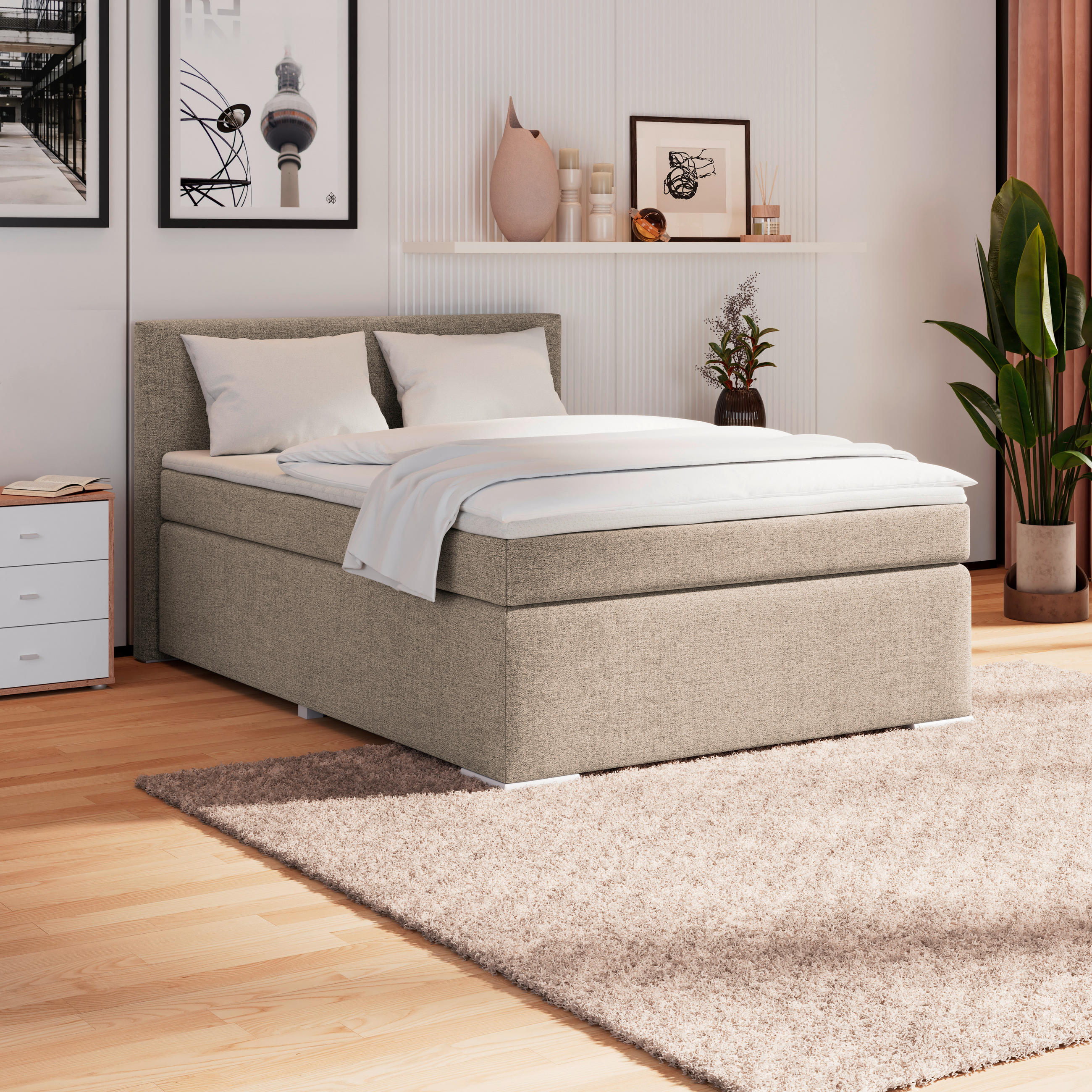 BOXSPRINGBETT 140/200 cm  in Cappuccino  - Alufarben/Cappuccino, Basics, Kunststoff/Textil (140/200cm) - Boxxx