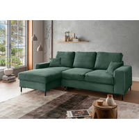 ECKSCHLAFSOFA  mit Rücken echt Cord Dunkelgrün  - Dunkelgrün/Schwarz, KONVENTIONELL, Textil/Metall (143/237cm) - Livetastic