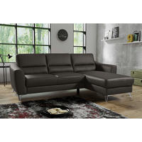 ECKSOFA in Lederlook Echtleder Dunkelbraun  - Chromfarben/Dunkelbraun, Design, Leder/Textil (241/168cm) - Livetastic