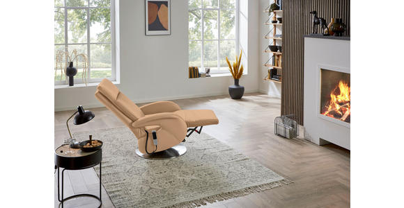 RELAXSESSEL in Leder Hellbraun - Hellbraun/Edelstahlfarben, Design, Leder/Metall (70/108/80cm) - Cantus
