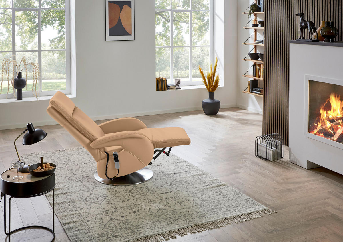 RELAXSESSEL in Leder Hellbraun  - Hellbraun/Edelstahlfarben, Design, Leder/Metall (70/108/80cm) - Cantus
