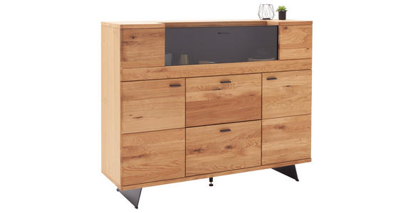 HIGHBOARD Wildeiche  150/121/44 cm  - Wildeiche/Anthrazit, Natur, Glas/Holz (150/121/44cm) - Linea Natura