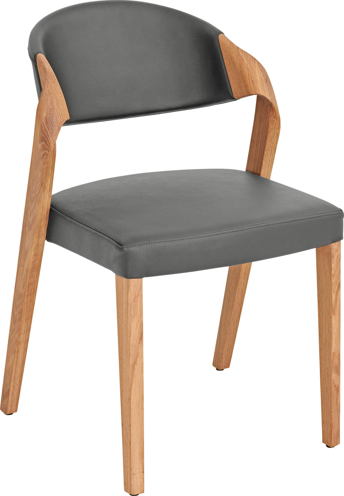 STUHL Echtleder Grau, Eichefarben Altholz, Eiche massiv  - Eichefarben/Grau, Natur, Leder/Holz (53/82/57cm) - Voglauer