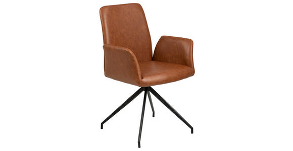 ARMLEHNSTUHL in Lederlook - Cognac/Schwarz, Design, Textil/Metall (59/88/59cm) - Carryhome
