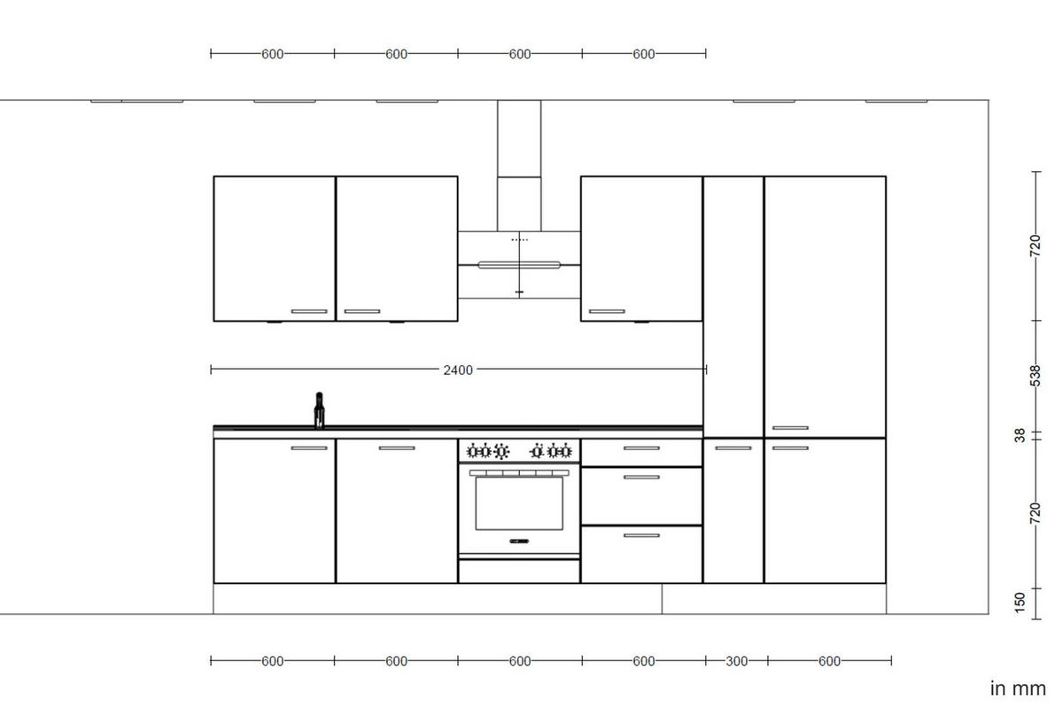 KÜCHENLEERBLOCK 330 cm   in Schwarz, Eichefarben  - Edelstahlfarben/Eichefarben, MODERN, Holzwerkstoff/Metall (330cm) - Nobilia