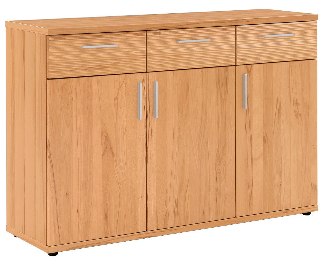 KOMMODE 125/87/39 cm Kernbuche furniert, massiv - Chromfarben/Buchefarben, Design, Holz/Holzwerkstoff (125/87/39cm)