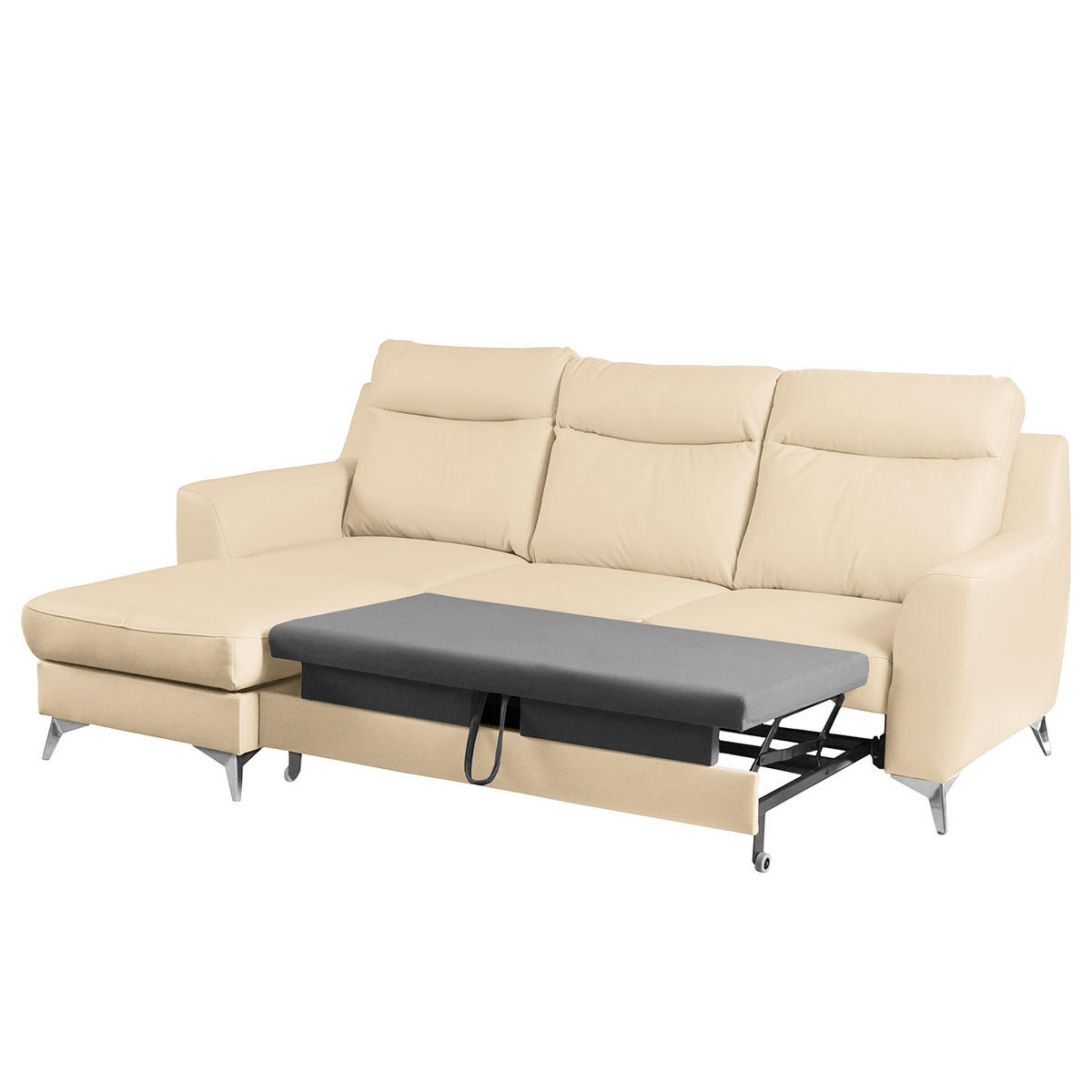 ECKSOFA Lederlook Echtleder Beige  - Chromfarben/Beige, Design, Leder/Textil (236/168cm) - Livetastic