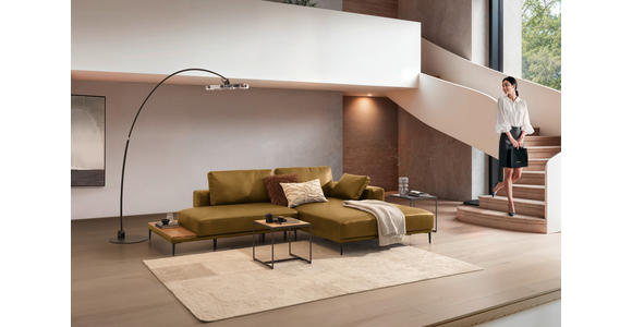 ECKSOFA  in Echtleder Senfgelb  304/201 cm  - Senfgelb/Schwarz, Design, Leder/Metall (304/201cm) - Belluti