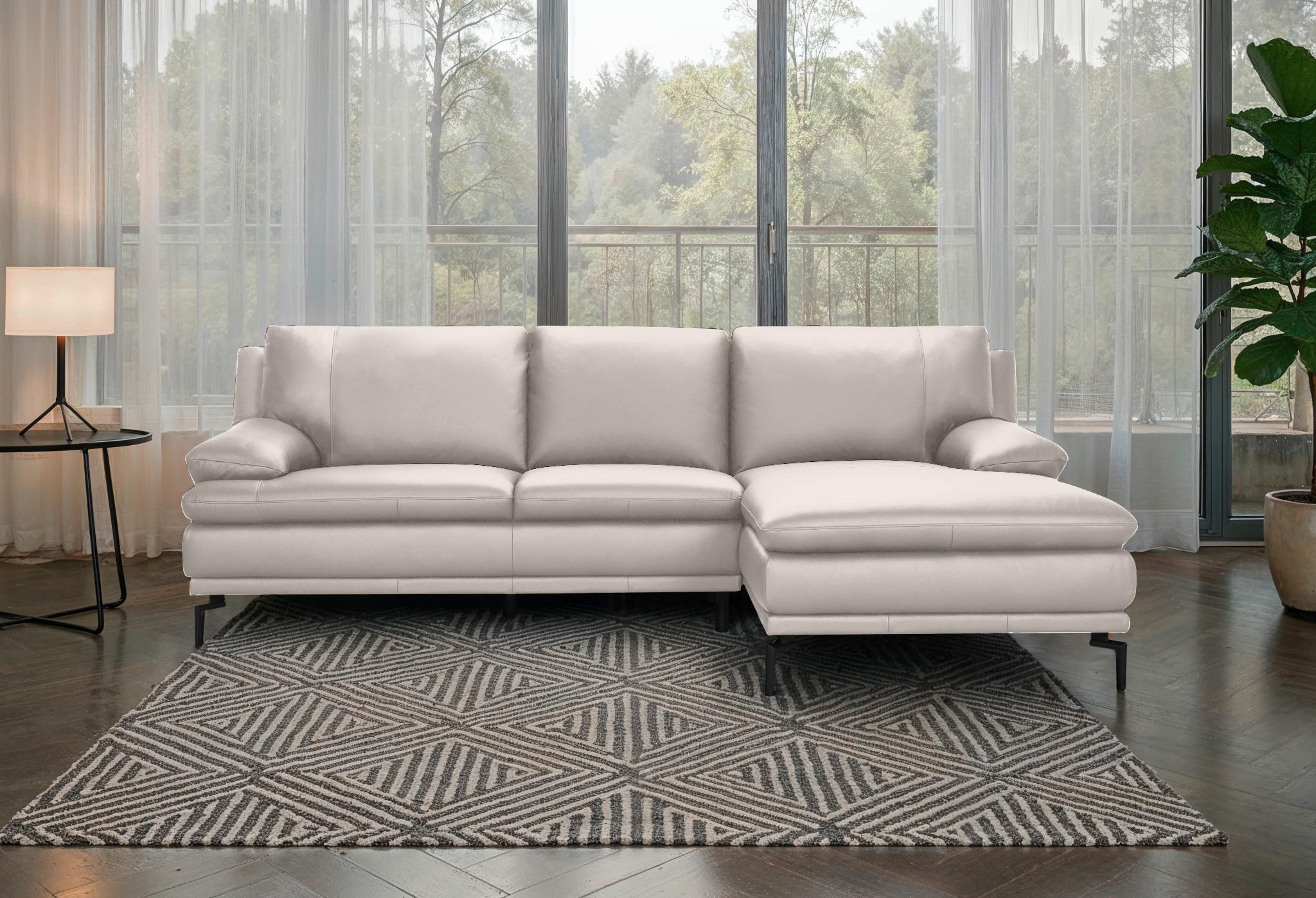 ECKSOFA Weiß Echtleder  - Schwarz/Weiß, Design, Leder (248/158cm) - MID.YOU