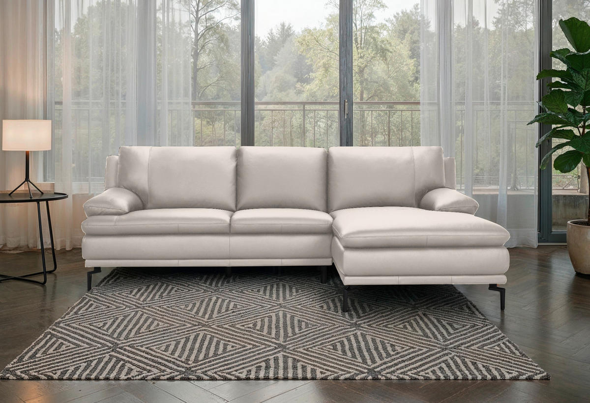 ECKSOFA Weiß Echtleder  - Schwarz/Weiß, Design, Leder (248/158cm) - MID.YOU