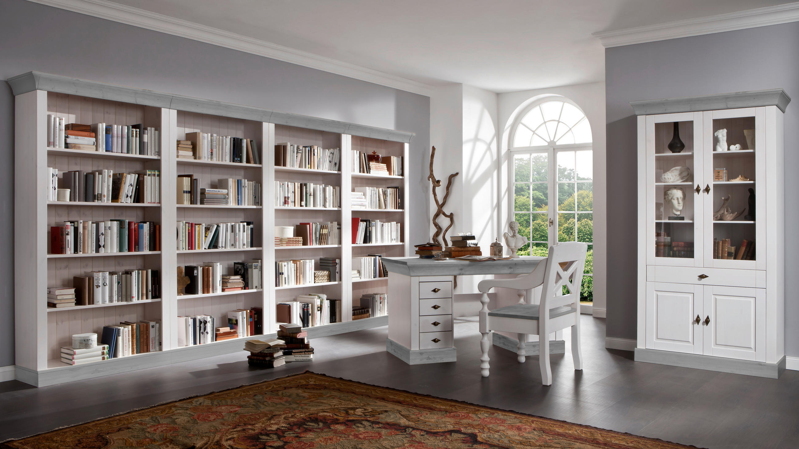 REGAL Kiefer massiv Grau, Weiß - Weiß/Grau, ROMANTIK / LANDHAUS, Holz (108/202/38cm) - Boxxx