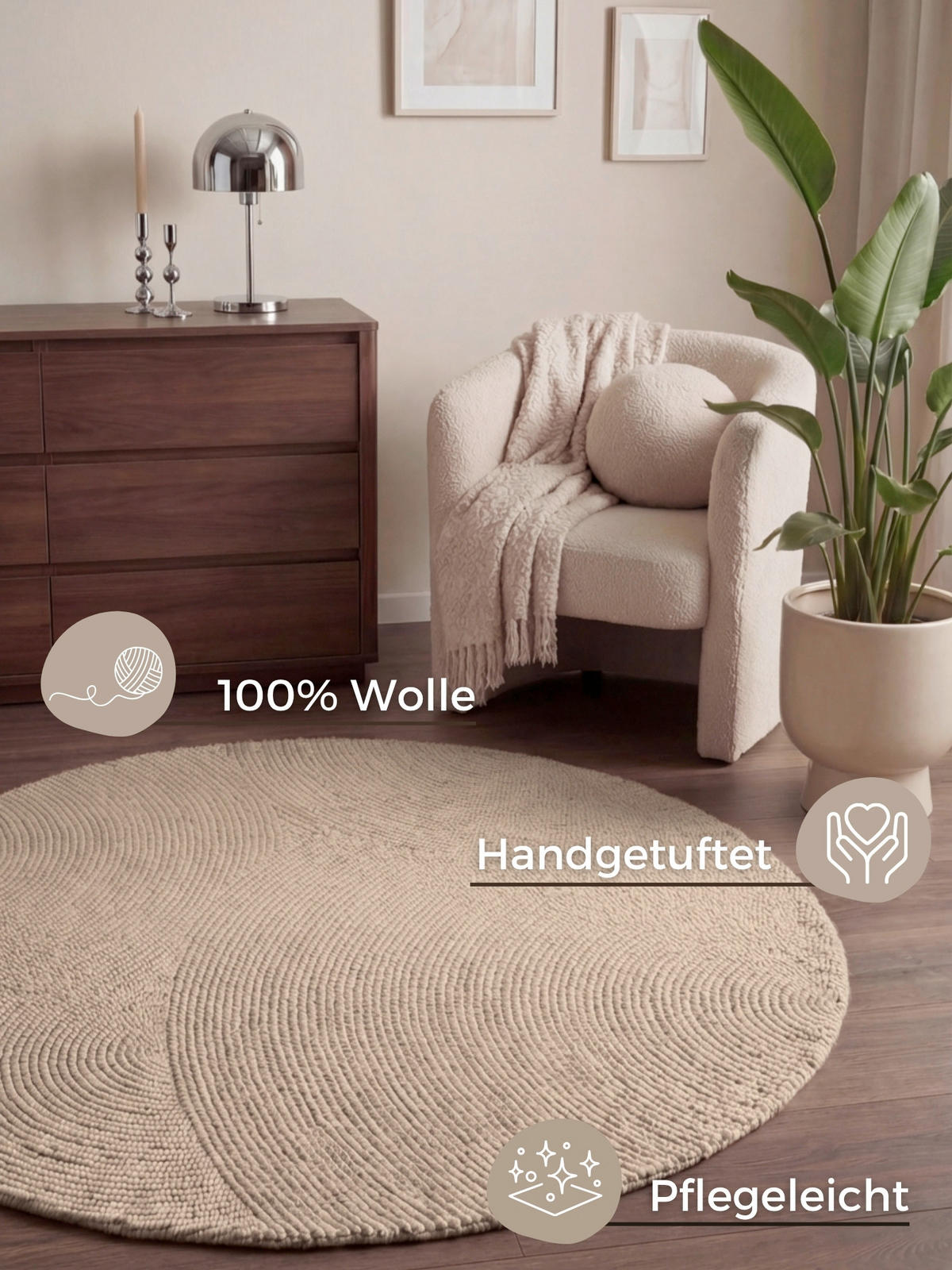 WOLLTEPPICH 150 cm Calmio Beige rund  - Beige, Basics, Textil (150cm) - Hanse Home