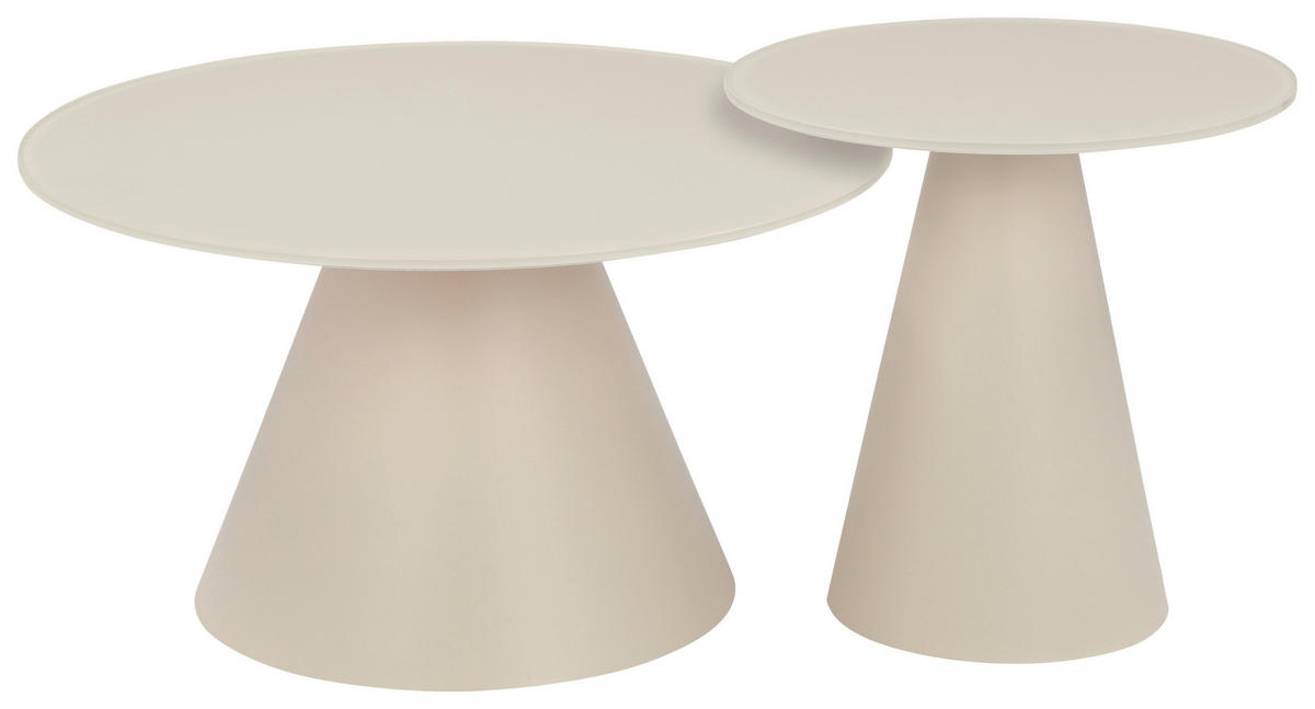 COUCHTISCHSET 70-45/70-45/39-45 cm Klarglas rund Kaschmir, Beige  - Kaschmir/Beige, Design, Glas/Metall (70-45/70-45/39-45cm) - Stylife